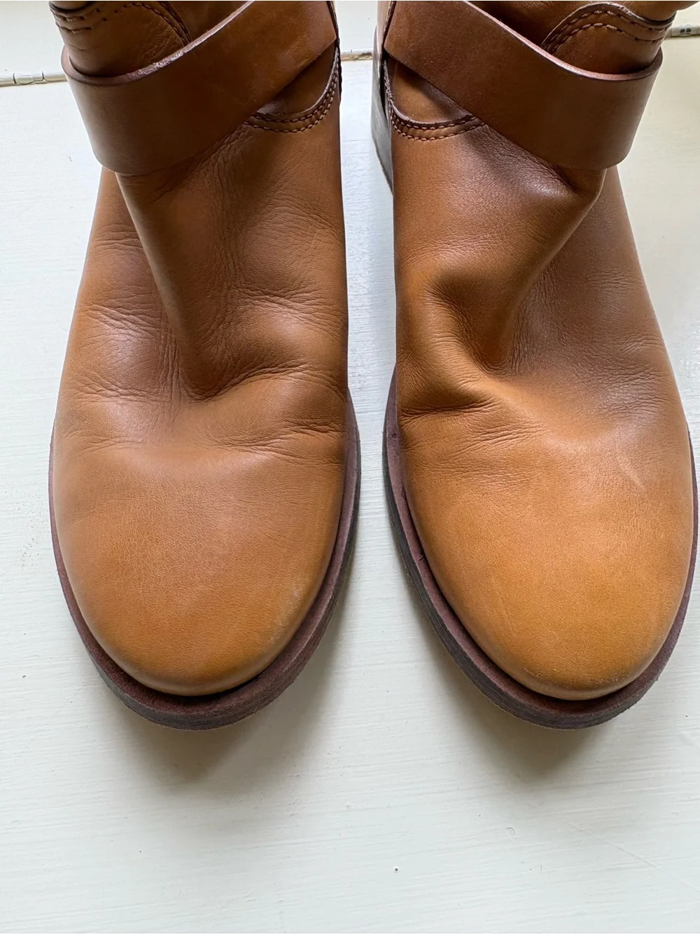 Tory Burch Tan Leather Mid-Calf Buckle Boots